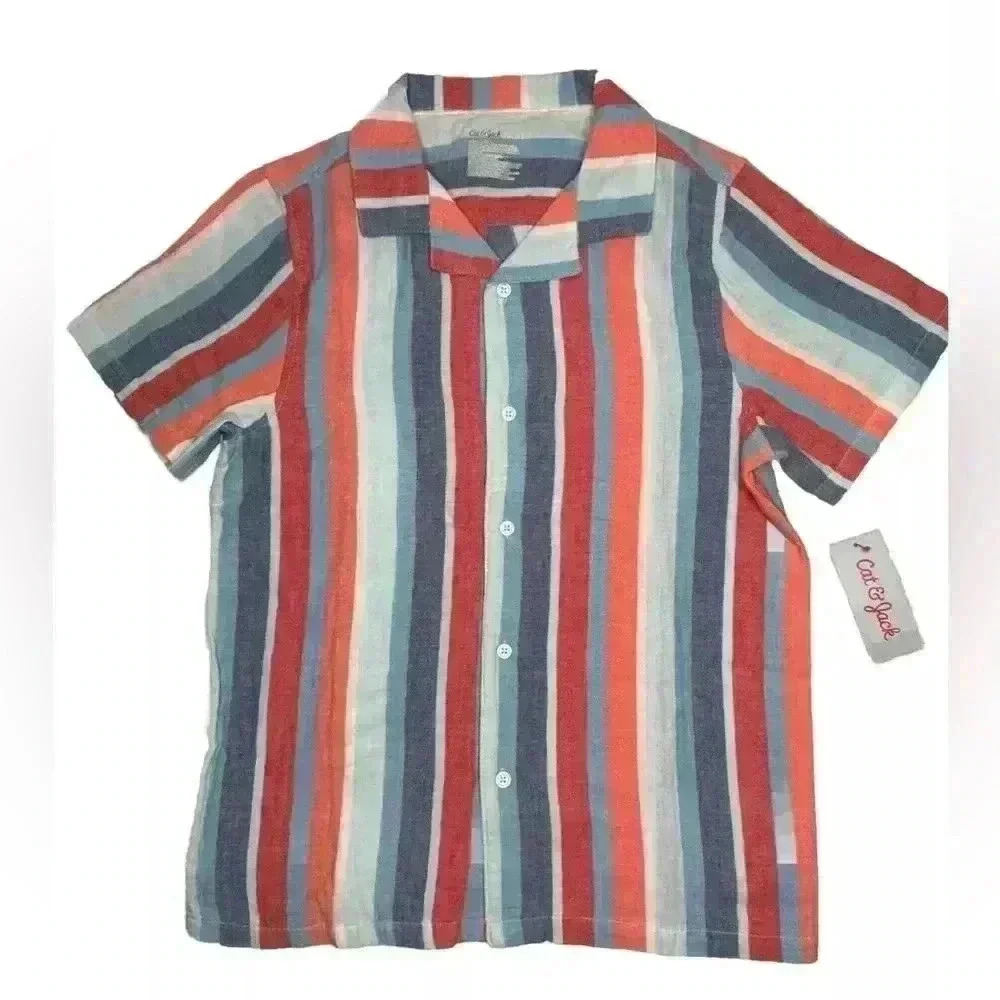 Cat & Jack Boys' Short Sleeve Button-Down Shirt 100% Cotton summer top - Picture 2 of 12
